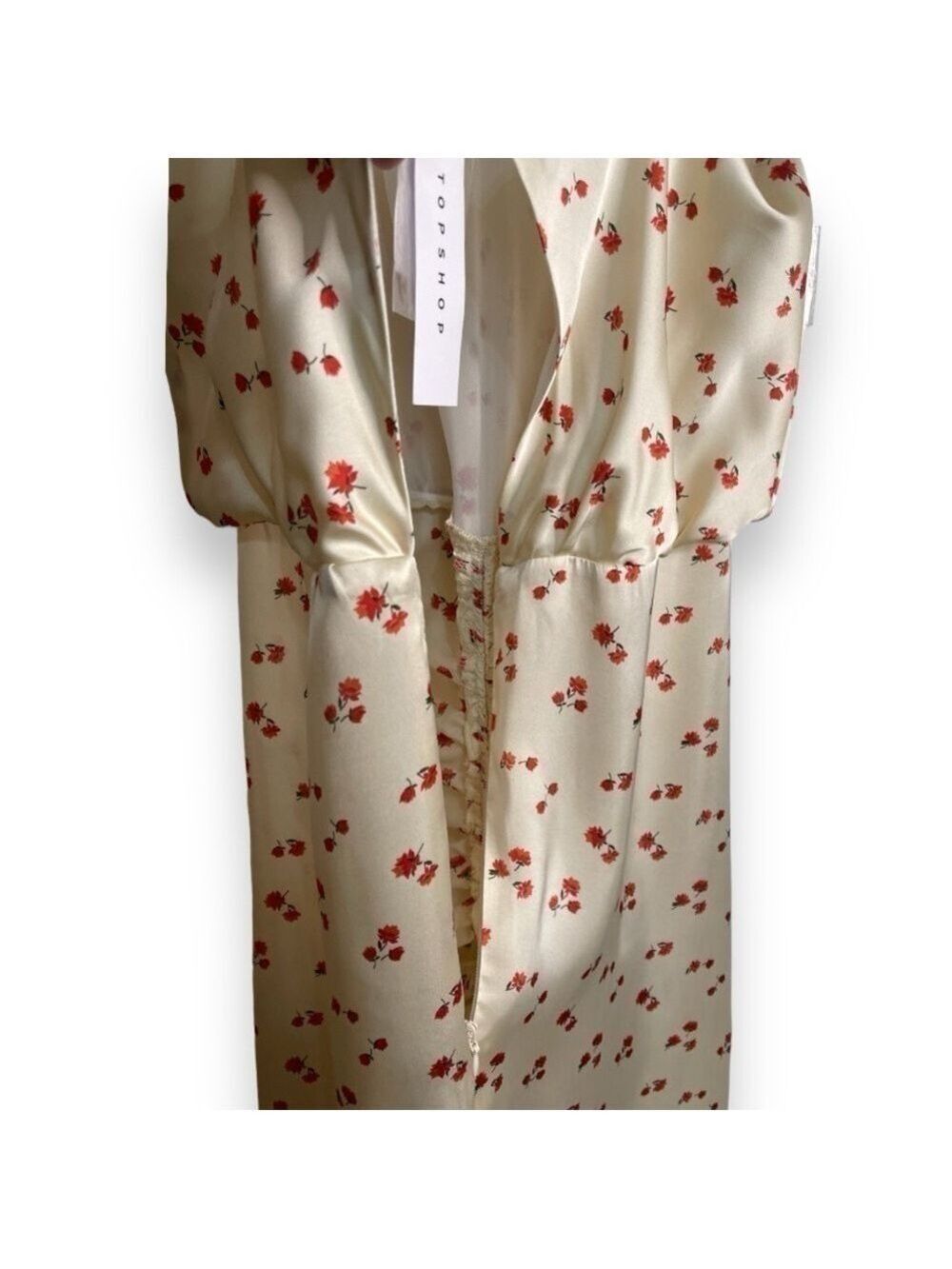 TOPSHOP Ditsy Floral Ruched Midi Satin Slip Dress Size 10 Brand New with Tags! - Picture 5 of 12